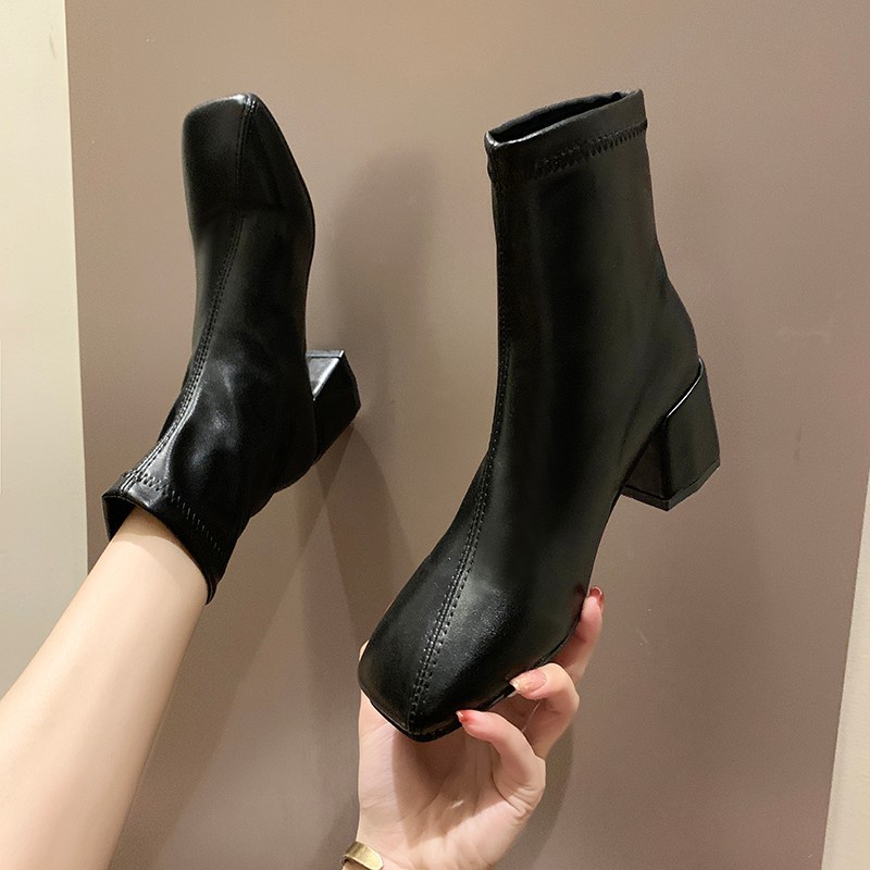 Giày Boot Cao Gót 2022 Mũi Vuông Thiết Kế Mới Thời Trang Dành Cho Mùa Xuân Thu