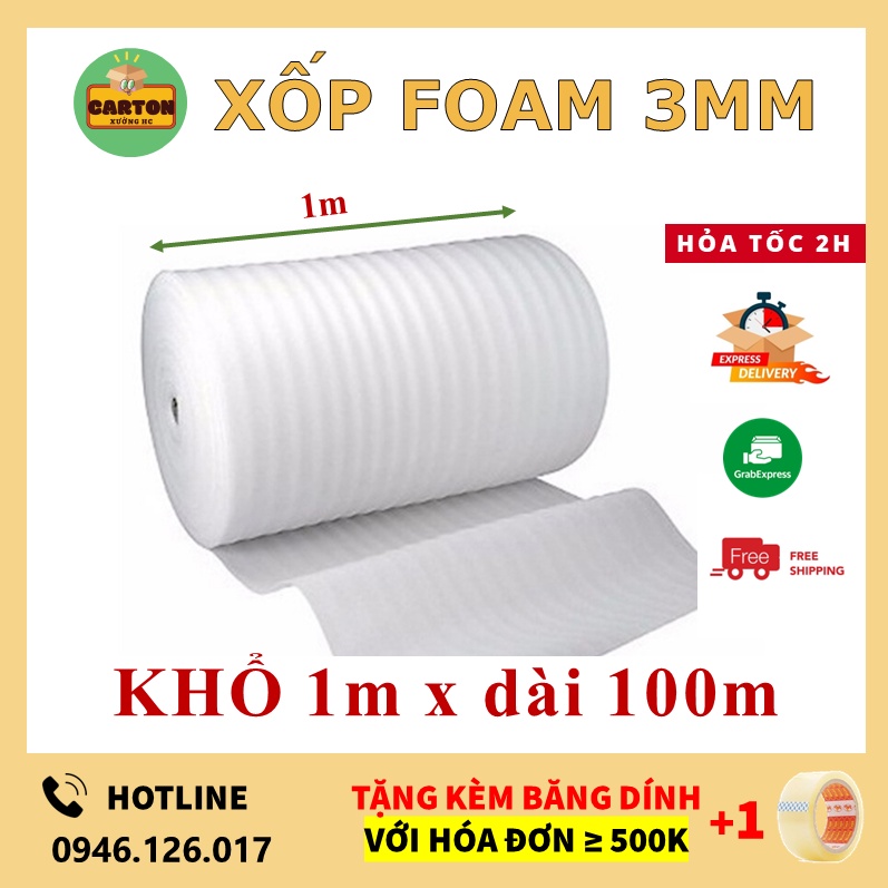 Mút Xốp PE Foam Dày 3mm Khổ 1m dài 100m Bọc Gói Hàng Chống Va Đập Lót Hàng Hóa