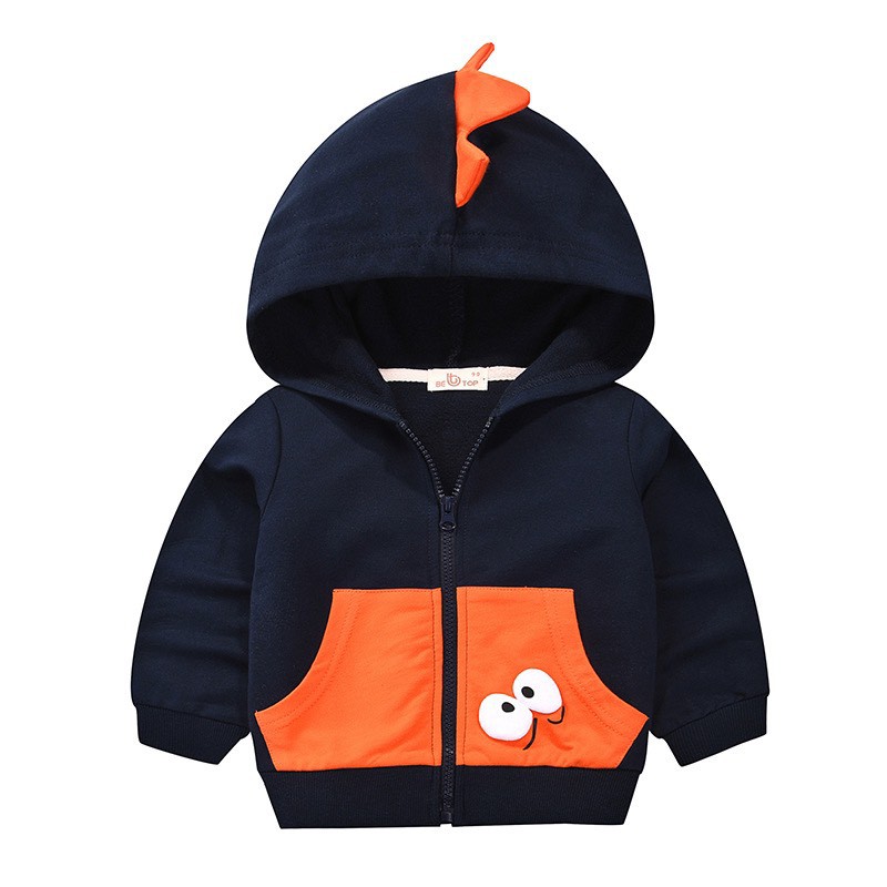 [Hàng xuất] áo khoác bé trai hoodie kéo khóa có mũ 1-10 tuổi hình khủng long nỉ da cá