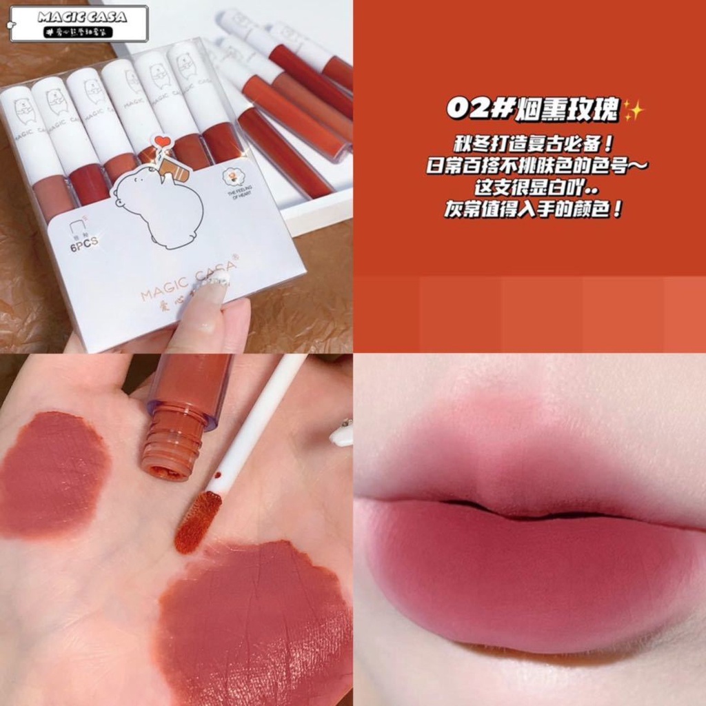 Bộ Sáu Thỏi Son Môi Lì Không Phai Màu Chống Dính Cốc Cho Học Sinh