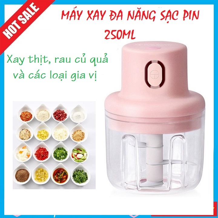 [FREESHIP❤️]Máy xay mini cầm tay đa năng sạc pin xay tỏi ớt, hành, rau củ quả dung tích 250ml