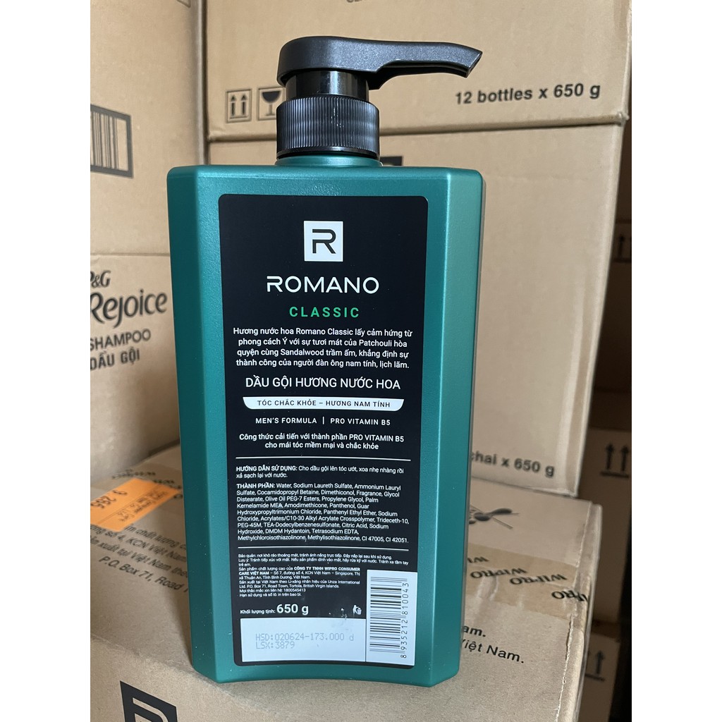 Dầu gội hương nước hoa Romano Classic tóc chắc khoẻ 650g