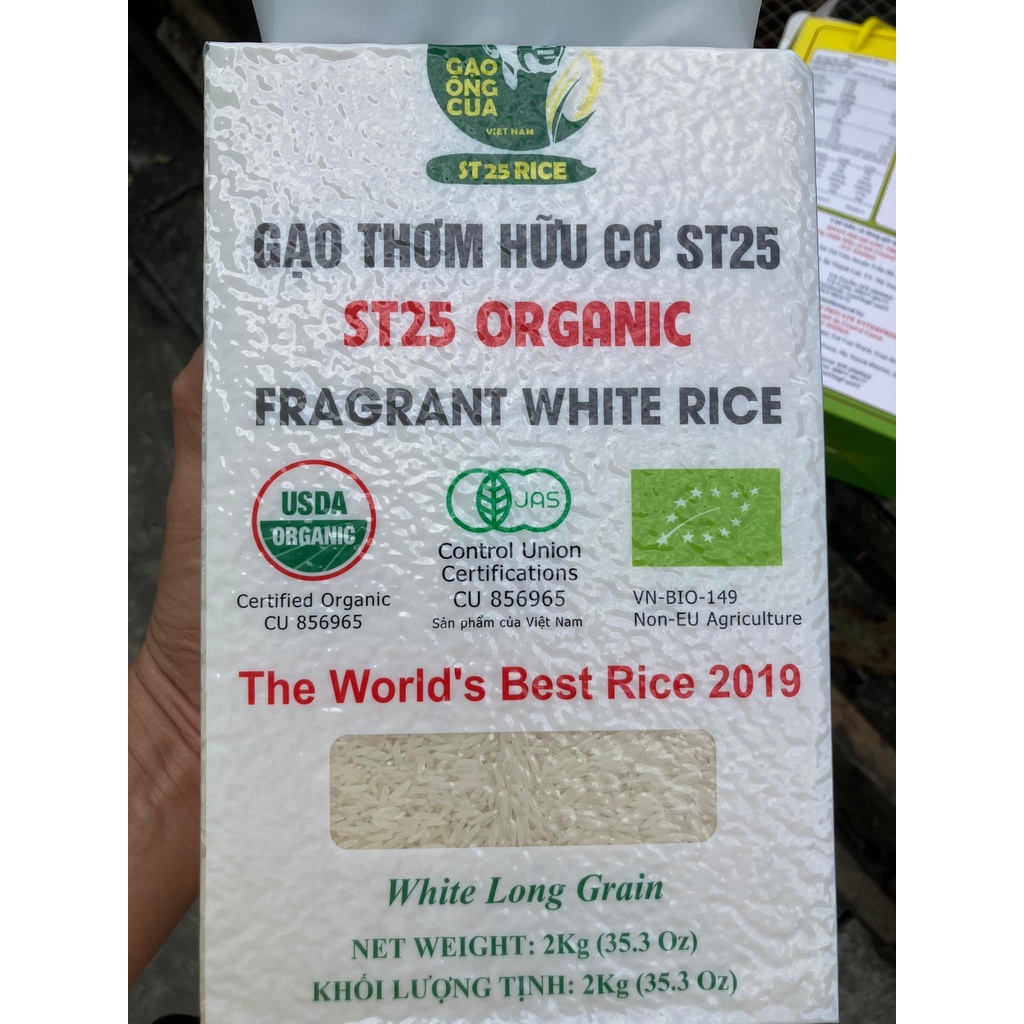 [ST25 ORGANIC] Gạo Thơm Hữu Cơ ST25 hộp 2Kg - Gạo Ông Cua - Cơm mềm dẻo, thơm nhẹ