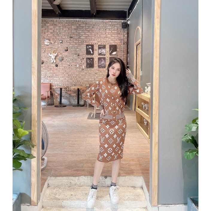 Set váy len sát nách kèm áo khoác ngoài chuẩn ảnh