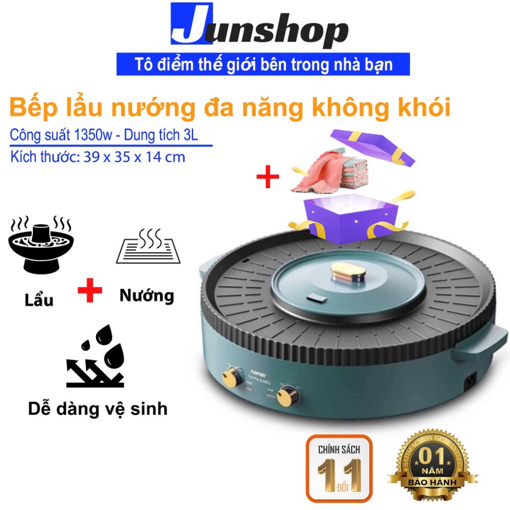 Bếp lẩu nướng đa năng Nine shield - 2 in 1 có 2 mâm nhiệt, công suất 1350w - Lỗi 1 đổi 1 Bảo hành 12 tháng