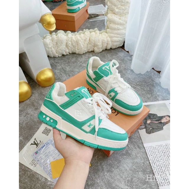 Hm(ẢNH THẬT) Giày Thể Thao Nữ Xanh Lá Kem Da Mềm Êm Fullbox Bill Túi Hãng Cao Cấp