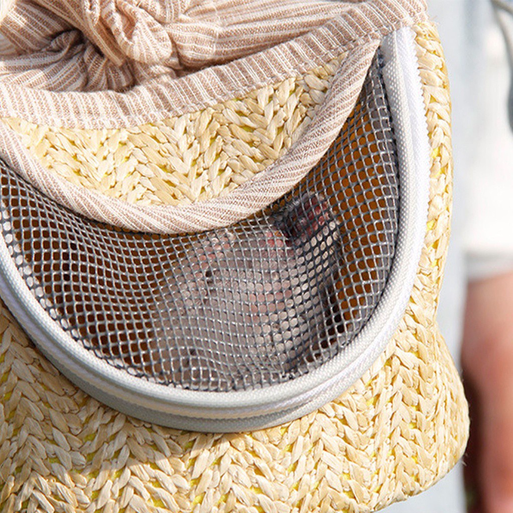 Túi Đeo Vai Bằng Rơm Phối Lưới Thoáng Khí Màu Sắc Cà Phê Cho Hamster/ Sóc/ Thú Cưng