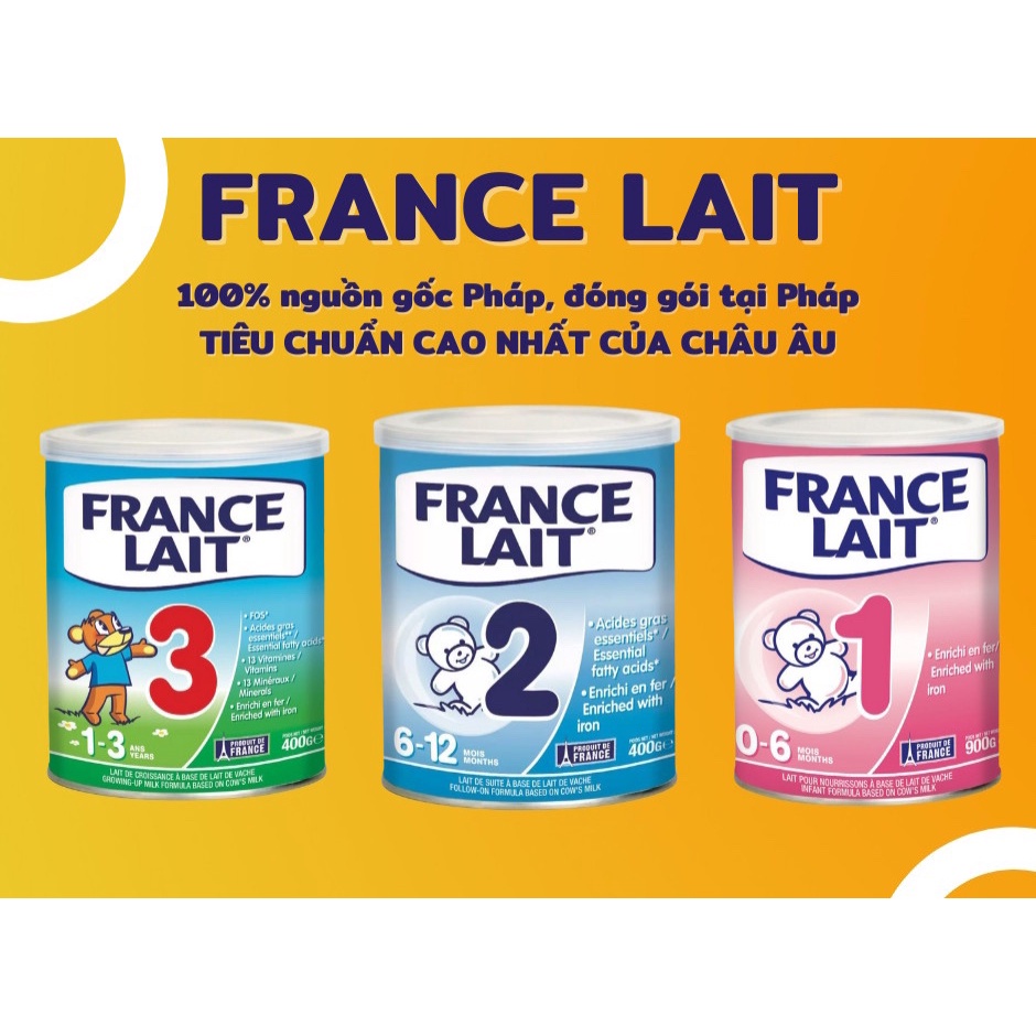 Sữa Bột France Lait 1 & 2 & 3 Pháp 400GR -900Gr - Hỗ Trợ Tiêu Hóa Khỏe Mạnh Hấp Thu Tốt Hơn