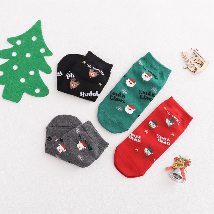 Vớ Ngắn Noel 4 Đôi Cotton In Họa Tiết Cổ Ngắn Noel Hoạt Hình Vui Nhộn Tất Nữ Nhật Hàn Giáng Sinh Ulzzang