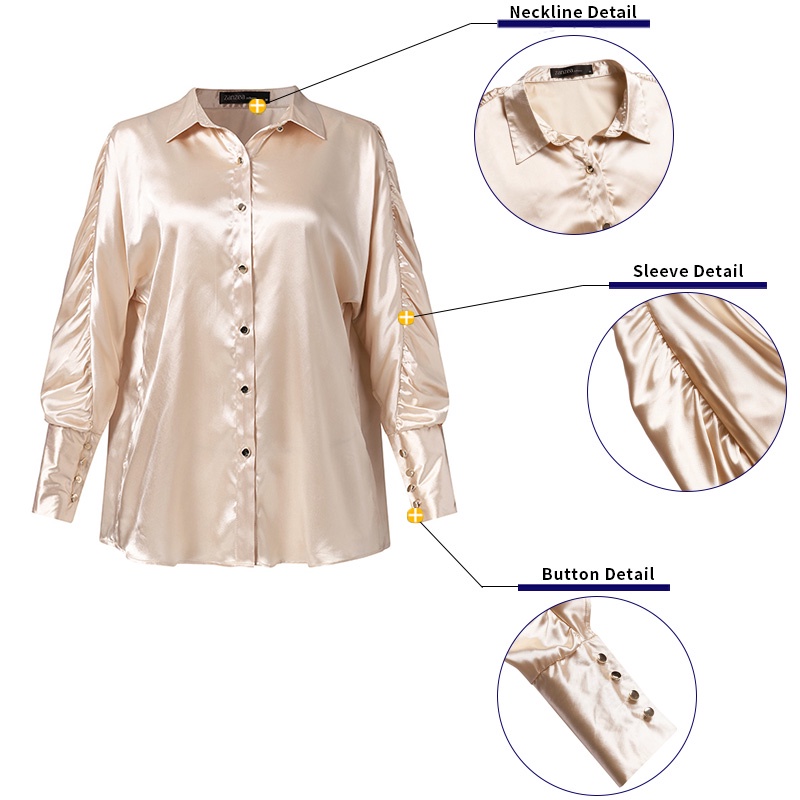 Áo sơ mi ZANZEA vải bóng màu trơn thời trang dành cho nữ