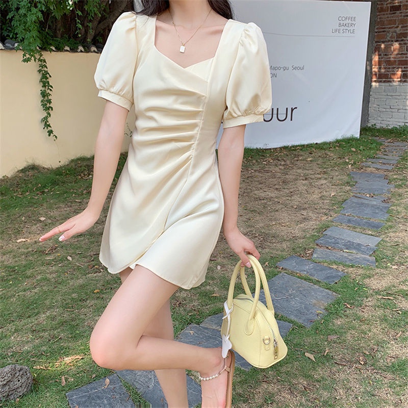 Đầm Ngắn Mỏng Cổ Vuông Tay Phồng Kiểu Pháp Thời Trang Mùa Hè Mới Cho Nữ