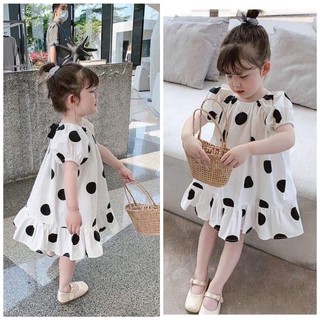 Váy chấm bi to chất liệu đũi siêu mát thấm hút mồ hôi cho bé gái (8 - 23kg )