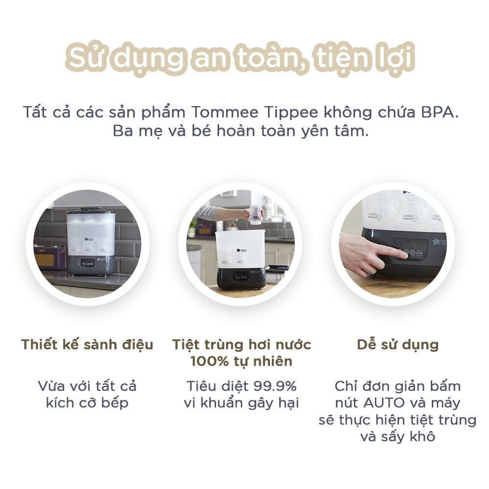 [Mã BMBAU300 giảm 7% tối đa 300K đơn 499K] Máy tiệt trùng hơi nước và sấy khô Tommee Tippee Steri-Dry - Đen