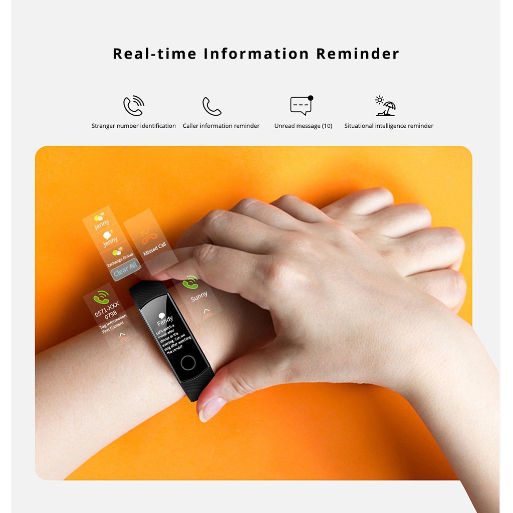 Vòng đeo tay thông minh HUAWEI Honor Band 4 màn hình màu cảm ứng AMOLED 0,95 inch đo nhịp tim 5ATM
