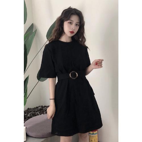 JKPretty Princess Dress Spring and Summer2021Women's New Korean-Style Waist Hugging Solid Color SlimmingTT-shirt Skirt Very Fairy Skirt for Students