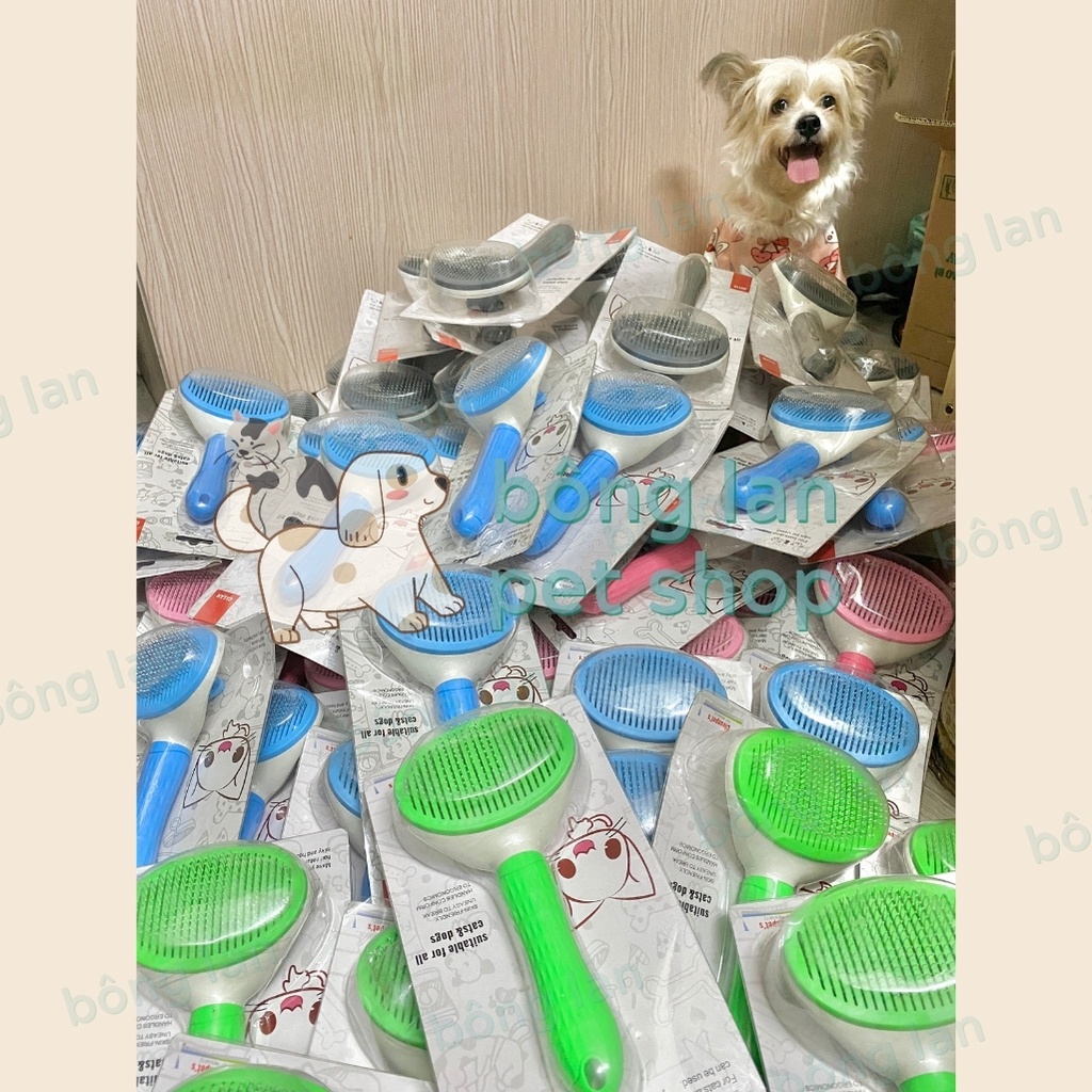 Lược gỡ rối chải lông thú cưng chó mèo có nút bấm lấy lông có hộp