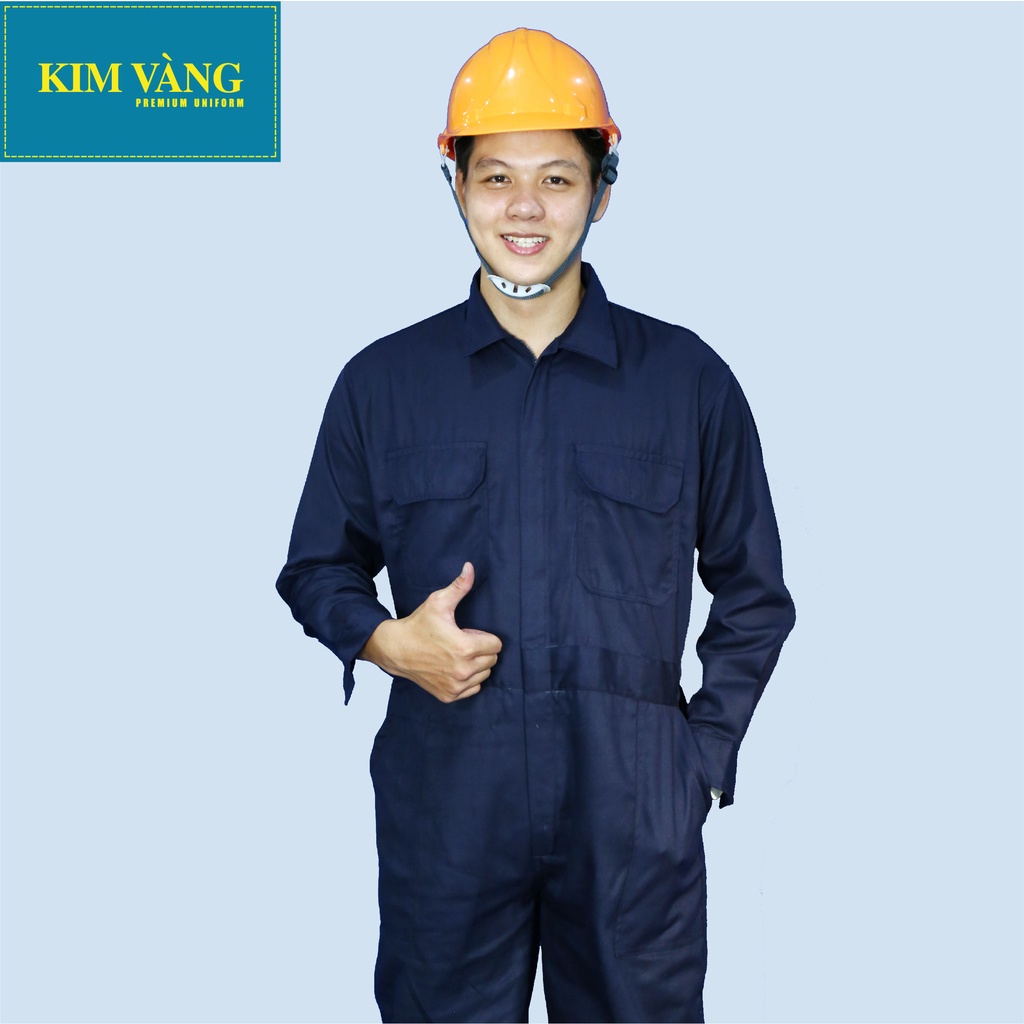 Bộ áo liền quần công nhân đồng phục bảo hộ lao động chất liệu Kaki TC cao cấp - Màu xanh đen