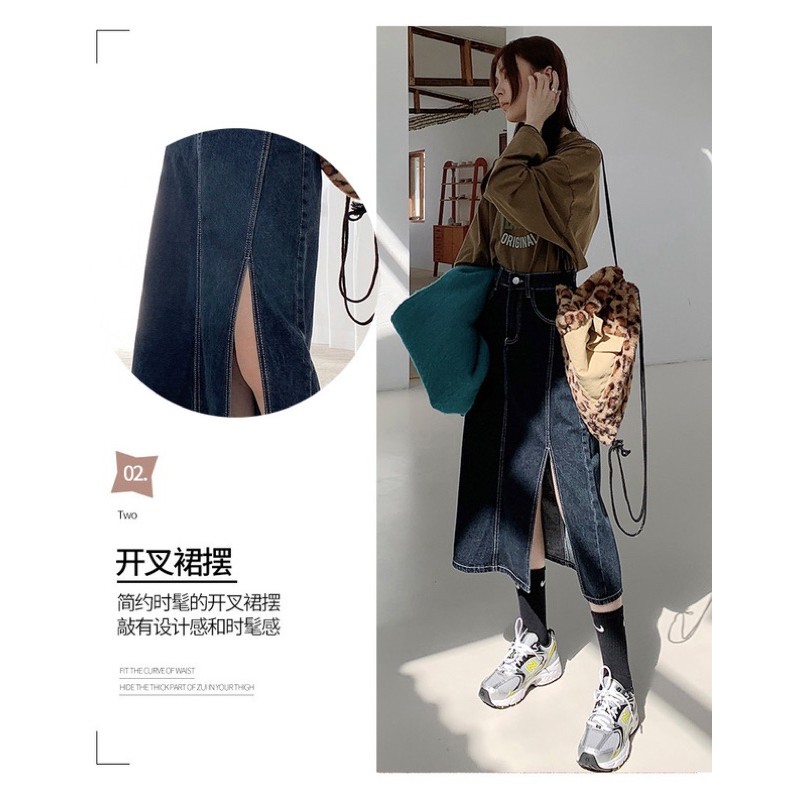 [ GIAO HÀNG BÌNH THƯỜNG ]chân váy bò denim dáng dài lưng cao xẻ tà xanh đậm ulzzang style | BigBuy360 - bigbuy360.vn