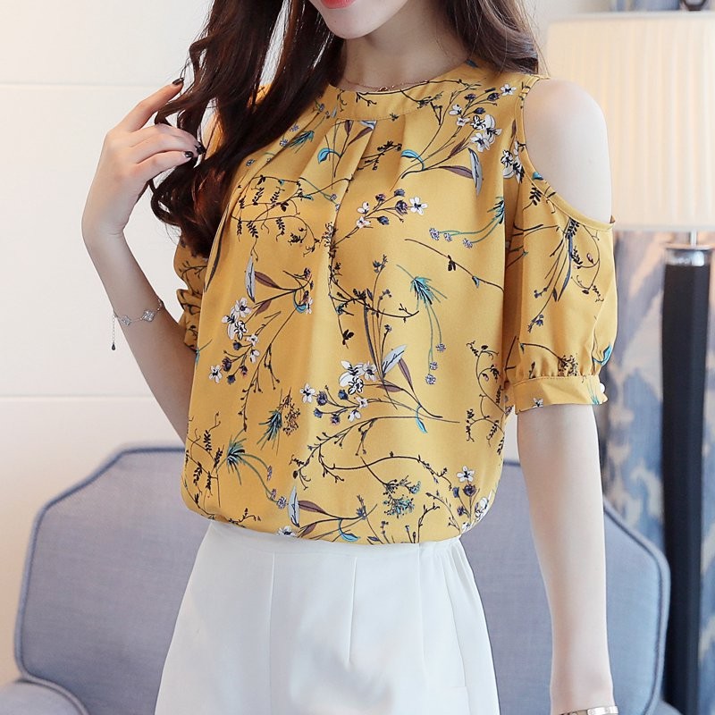 Áo Chiffon Hở Vai In Hoa Plus Size