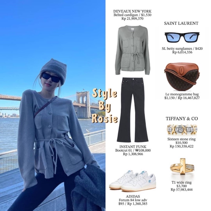 Set áo cardigan, quần jeans ống loe đen giống Rosé Blackpink