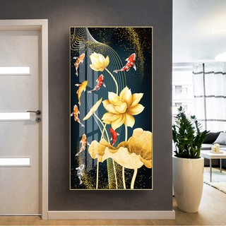 Tranh treo tường phong thủy cá chép hoa sen chất liệu bóng kiếng hoặc vải canvas 201909102304544873336