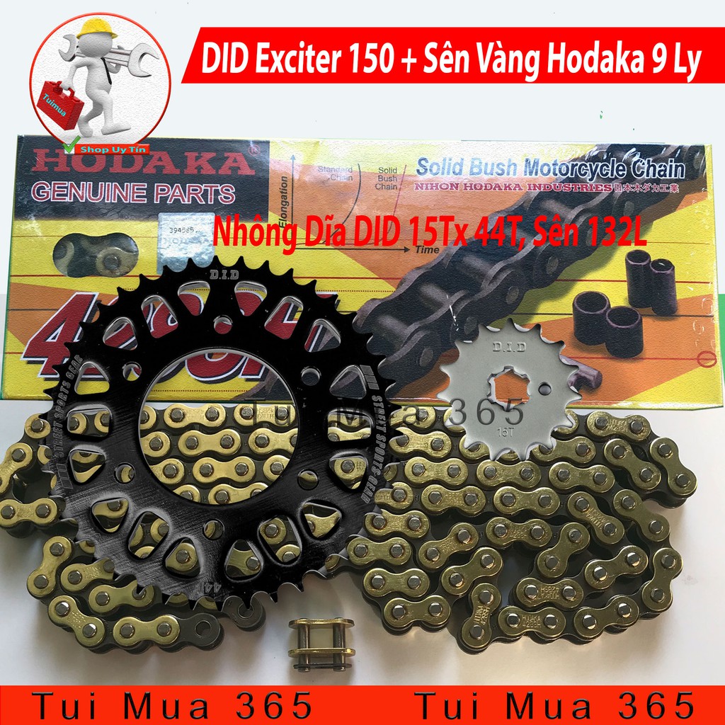 Nhông Sên Dĩa 15Tx44T DID Exciter 150cc – Sên Vàng Hodaka 9 Ly ( Malaysia )