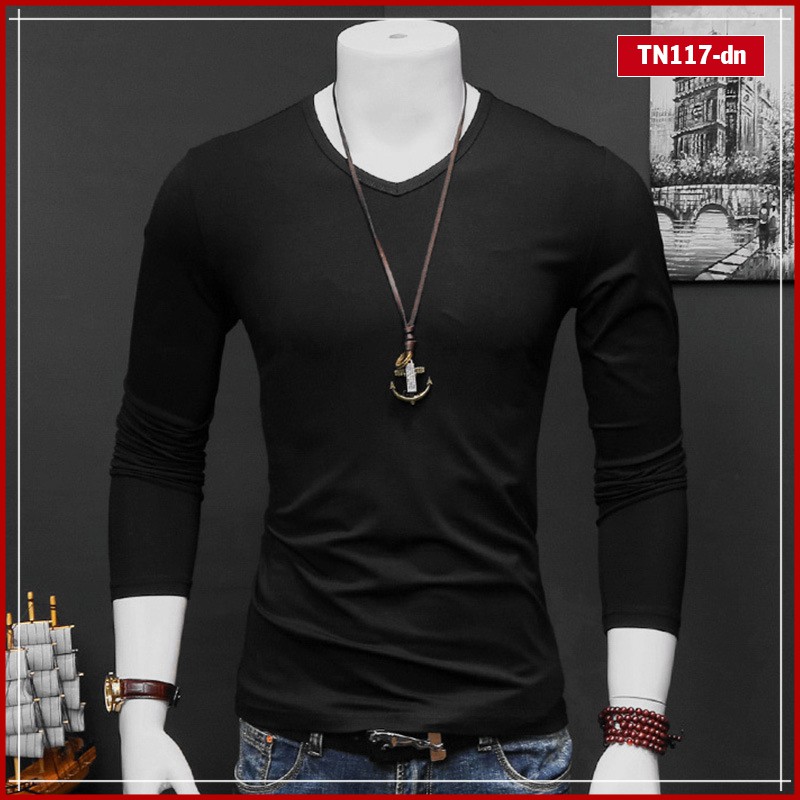 Áo thun nam tay dài trơn cổ tim TN117 nhiều màu sắc vải sợi tre tổng hợp | BigBuy360 - bigbuy360.vn