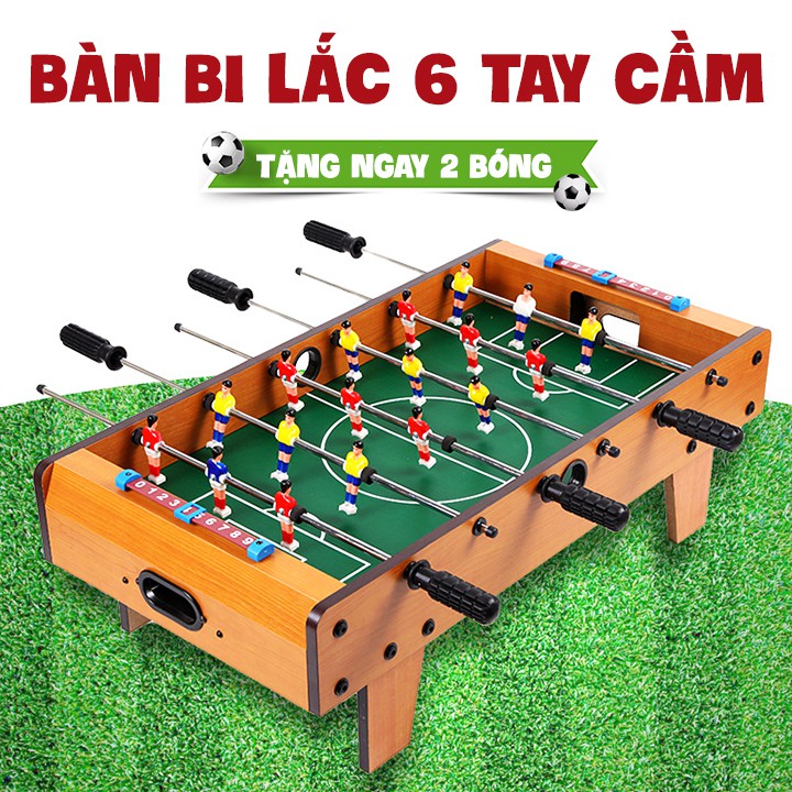 Bàn bi lắc bóng đá 6 tay bằng gỗ, bàn chơi đá bóng, bàn bi lắc mini [Tặng 2 bóng]
