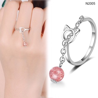 Nhẫn hình mèo hạt pha lê