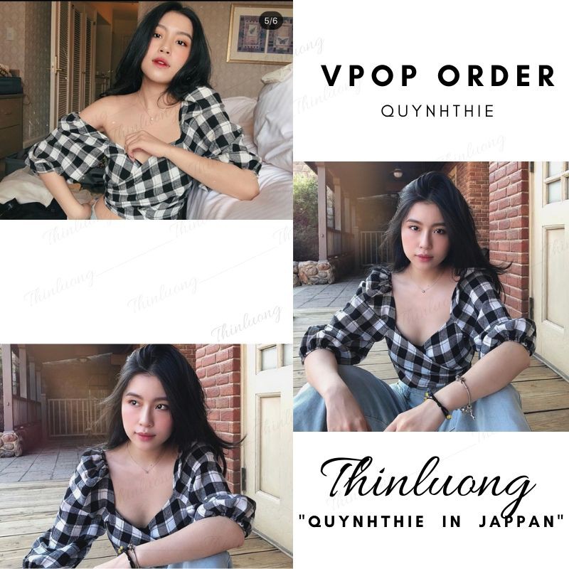 Áo croptop caro thắt eo dễ thương giống Quynhthie