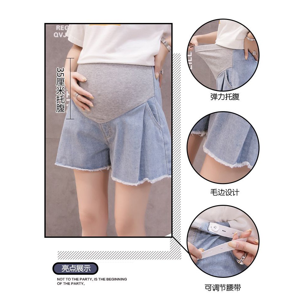 Quần Đùi Denim Ống Rộng Thời Trang Cho Mẹ Bầu