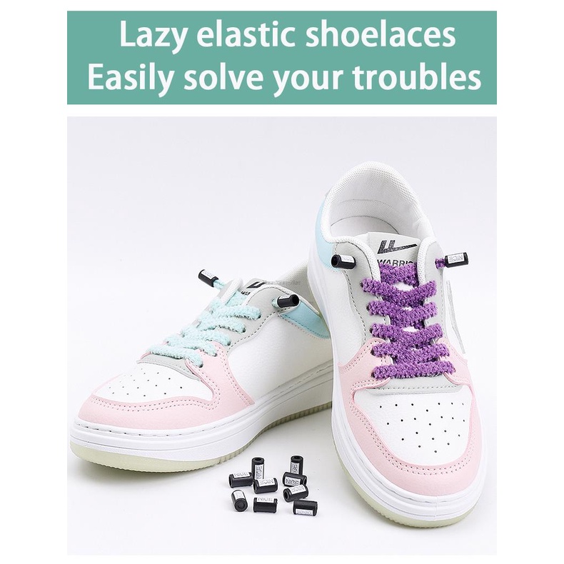 Dây Giày Sneaker Không Cần Buộc Bằng Vải Lông Co Giãn Phối Dây Buộc Nhanh Dành Cho Trẻ Em Người Lớn