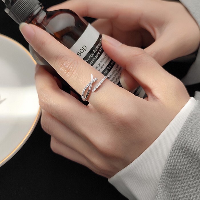 Nhẫn Bạc Nữ Chữ X Đính Đá Freesize - Minh Canh Jewelry