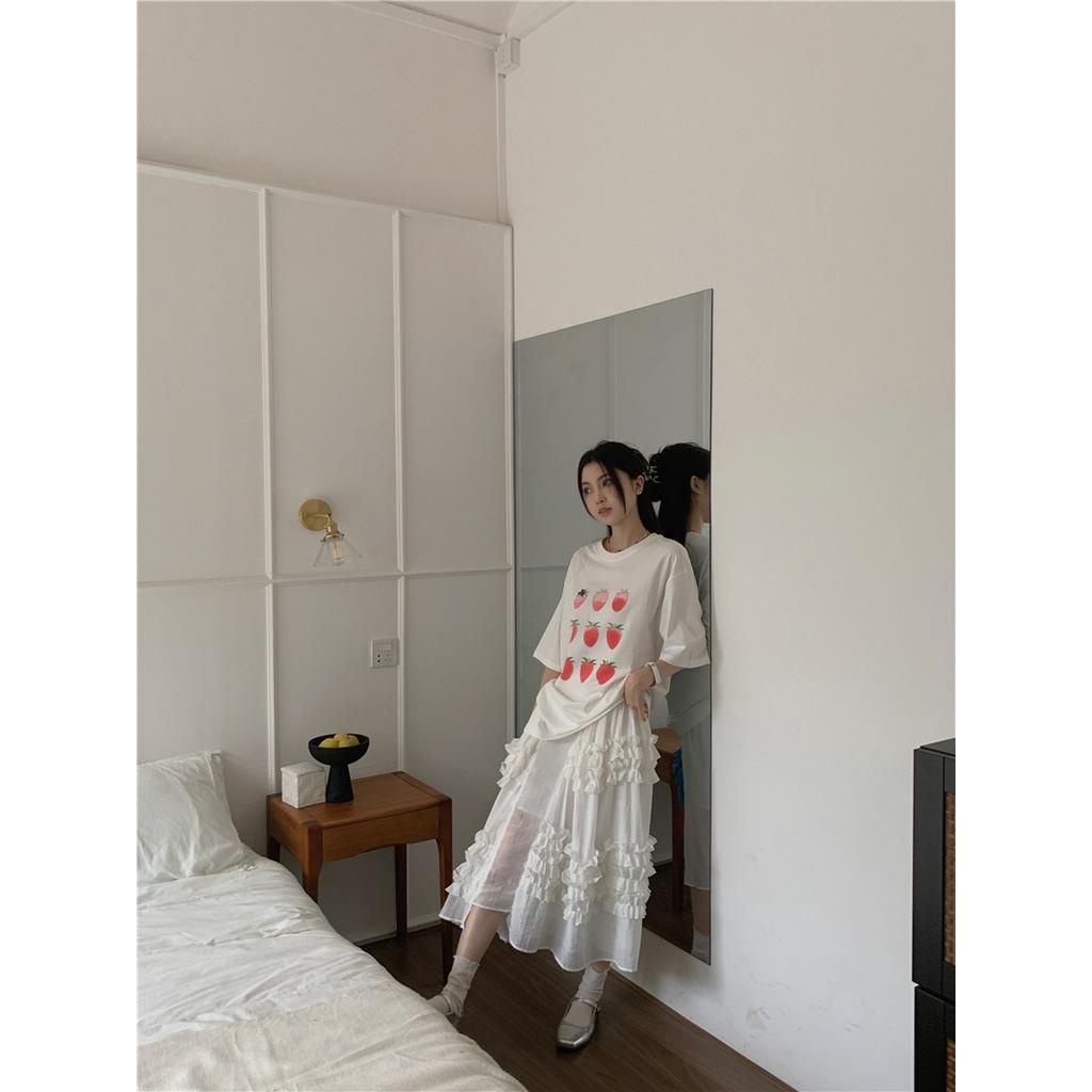 Áo Thun Cotton Tinh Khiết Dáng Rộng In Hình Dâu Tây Phong Cách Mới 62801