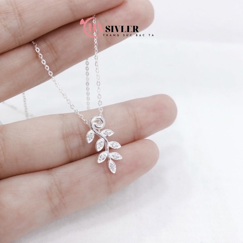 Dây chuyền bạc ta hình lá nguyệt quế nạm đá xinh xắn dây chuyền nữ bạc thật giá rẻ CHY SILVER