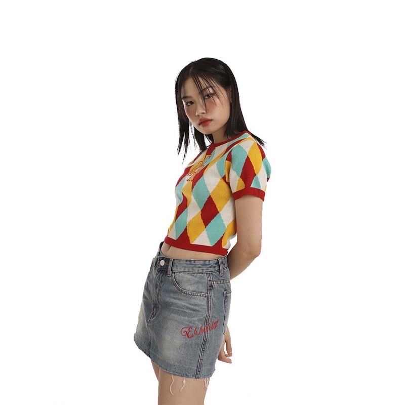 Váy ERRORIST pettite jeans lưng thấp thêu logo