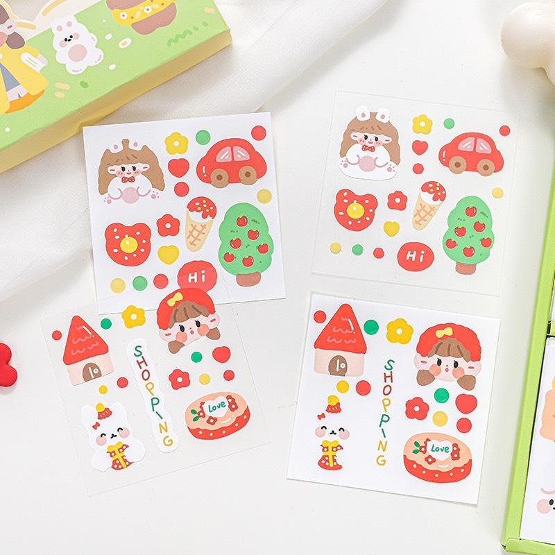 Set 100 sticker/nhãn dán dễ thương chủ đề HAPPY LEARNING/ĐI HỌC DUI DẺ chất PET PVC họa tiết nổi bật dễ thương