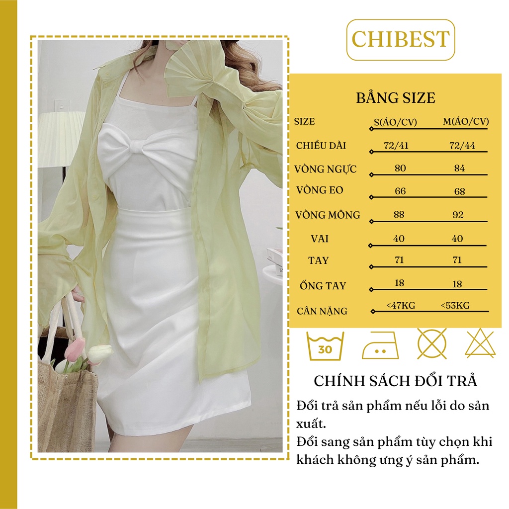 Set bộ nữ thun chân váy chữ A nhún hông áo 2 dây kèm khoác voan CHIBEST LSB76