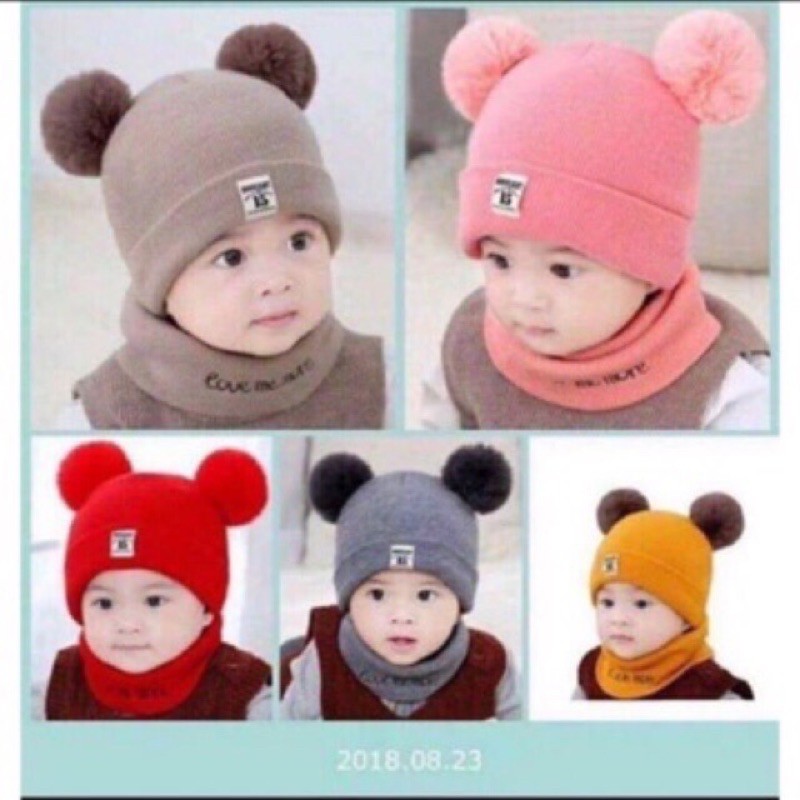 Sét mũ kèm khăn len cho bé 0-2 tuổi