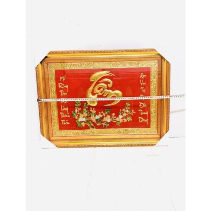 Đồ Đồng Thờ Cúng Phong Thủy TRANH CHỮ TÂM 50x 70 cm nặng  4 kg chất liệu bằng  đồng  tranh phong thủy