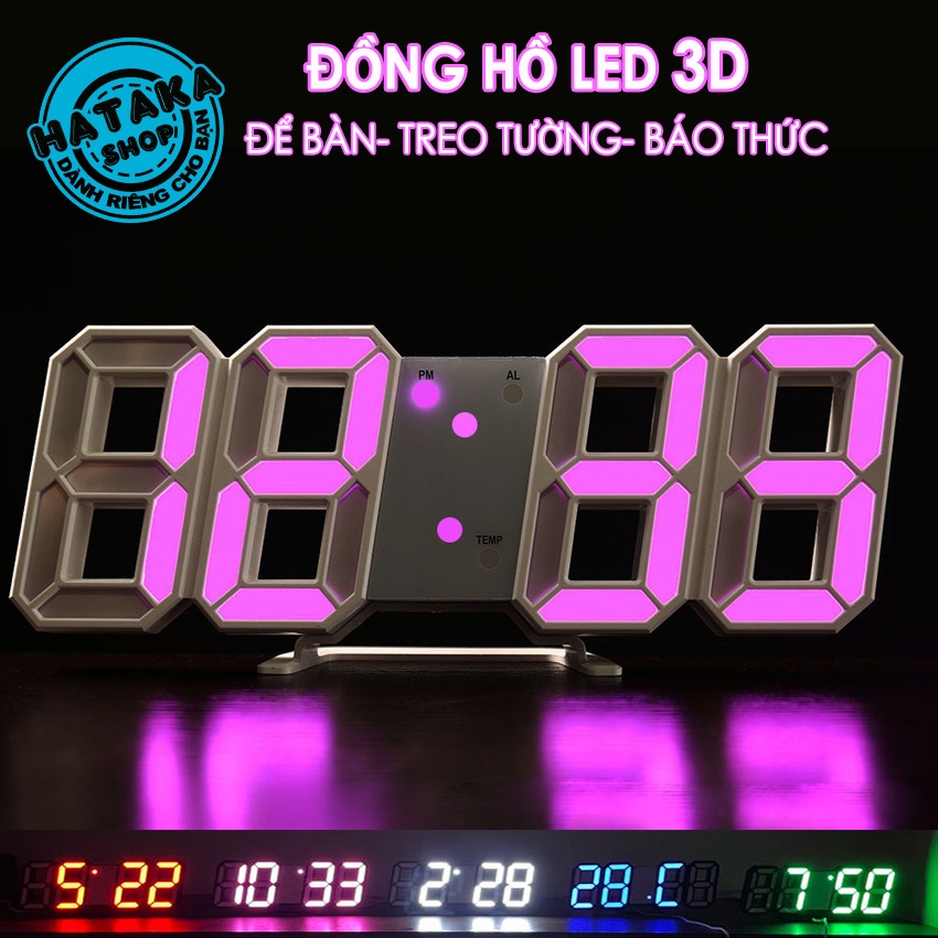 Đồng hồ LED 3D điện tử thông minh treo tường, để bàn có báo thức