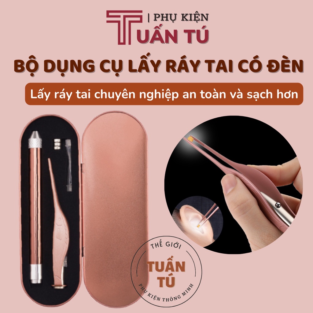 Bộ lấy ráy tai chuyên nghiệp chất liệu inox có đèn led cho bé kèm hộp đựng sang trọng - Tuấn Tú Office Store