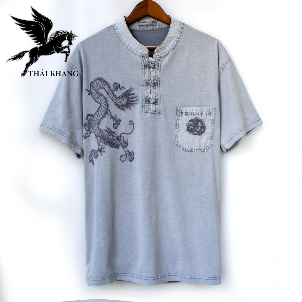 Áo cổ trụ nam trung niên cao cấp NHẬP KHẨU vải cotton 100%  loại áo thun nam tay ngắn cổ trụ có túi thêu rồng ATQC05 | BigBuy360 - bigbuy360.vn