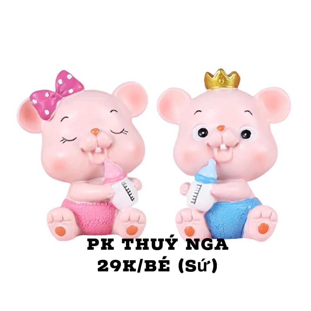 Chuột sứ nơ hồng,vương miện vàng ôm bình sữa