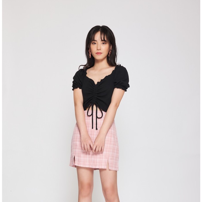 Áo Thun BOO Nữ Dáng Croptop Phối Dây Rút Ngực Phong Cách Hàn Quốc Nữ Tính