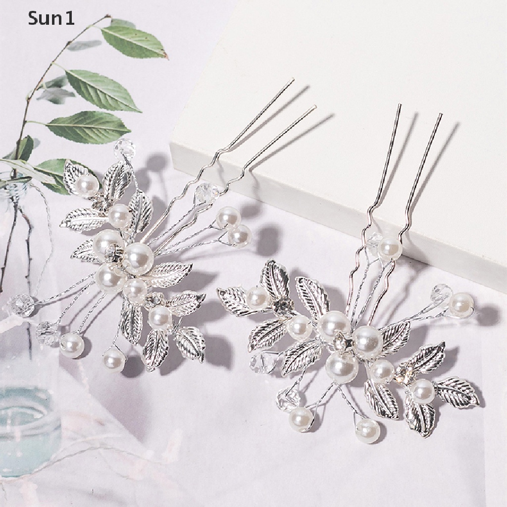 Sun1 &gt; Trâm Cài Tóc Chữ U Hình Hoa Lá Đính Pha Lê Ngọc Trai Phong Cách Hanfu Cổ Điển Dành Cho Cô Dâu / Biểu Diễn