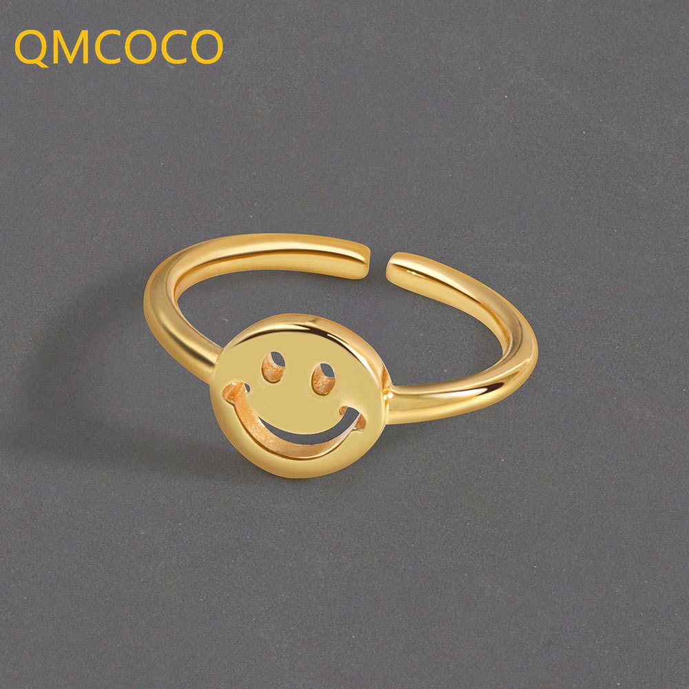 Nhẫn Bạc / Vàng Họa Tiết Mặt Cười Rỗng Phong Cách Hip Hop Đơn Giản Thời Trang Cho Nữ