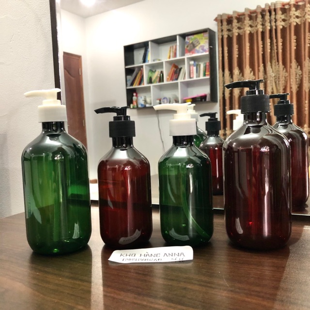 50 chai pet nhựa 500ml chiết mỹ phẩm màu nâu và trong suốt - combo 50 chai nhựa 500ml nhấn nhỏ giọt, xịt sương, nắp bật