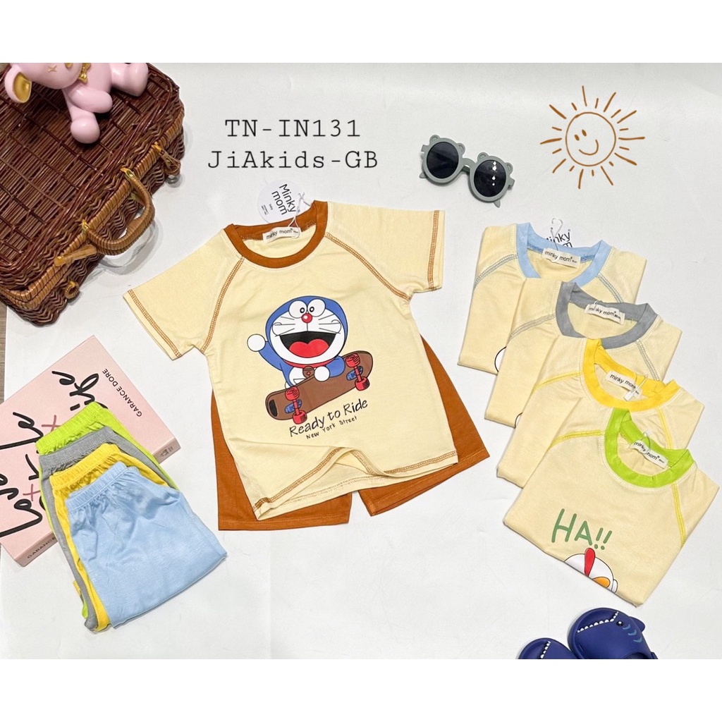 Bộ Cộc Tay THUN LẠNH MINKY MOM Chạy Viền Chỉ In Hình Nhân Vật Hoạt Hình Cho Bé TN-IN131