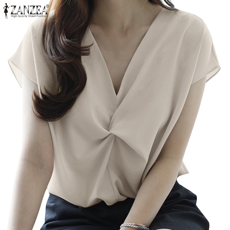 Áo ZANZEA tay ngắn cổ chữ V thời trang Hàn Quốc cho nữ